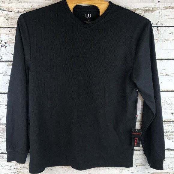Linea Uomo Other - Linea Uomo Men Henley Shirt XXXL 3XL Black Long Sleeve LU